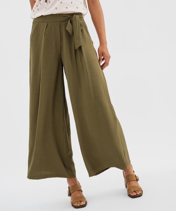 Pantalon large et fluide à taille élastiquée et liens à nouer femme vue1 - GEMO 4G FEMME - GEMO