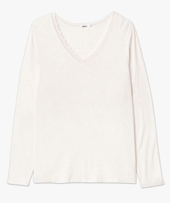Tee-shirt femme à manches longues et col V en dentelle vue4 - GEMO 4G FEMME - GEMO