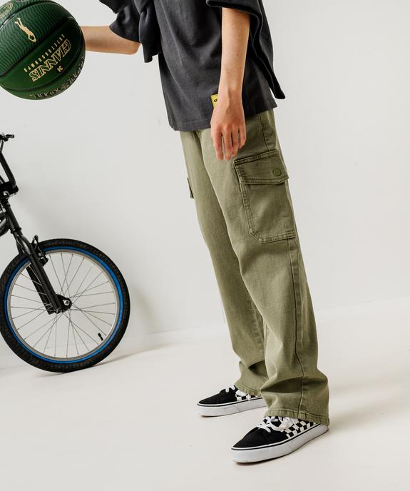Pantalon cargo loose en denim stretch coloré garçon vue5 - GEMO (JUNIOR) - GEMO