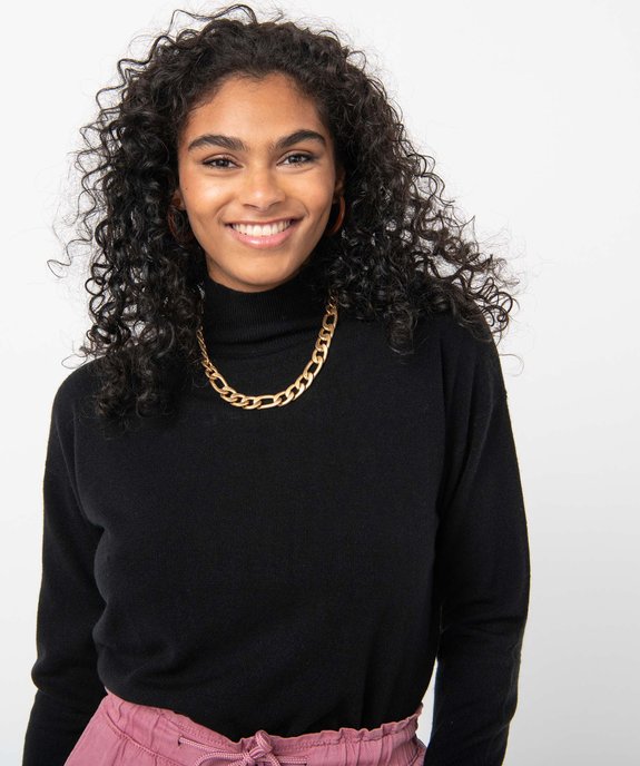 Pull a col montant en maille fine femme noir GEMO