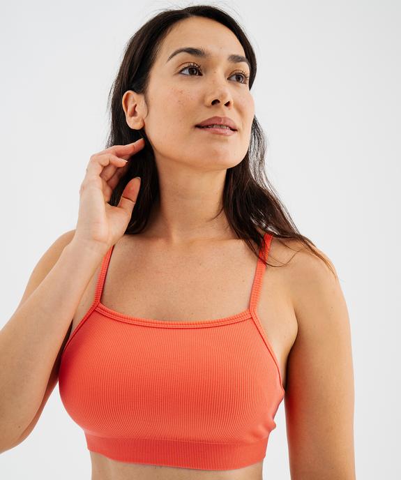 Brassière en maille côtelée à fines bretelles et mousses amovibles femme vue2 - GEMO 4G FEMME - GEMO