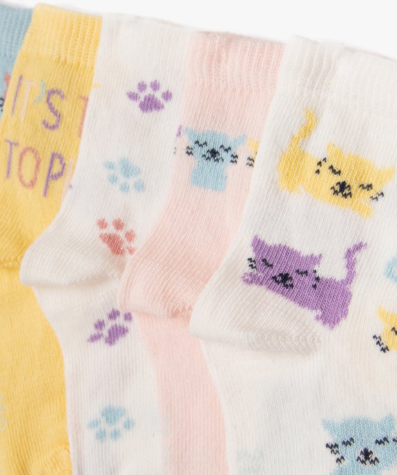 Chaussettes hautes imprimées chats bébé (lot de 5) vue2 - GEMO 4G BEBE - GEMO