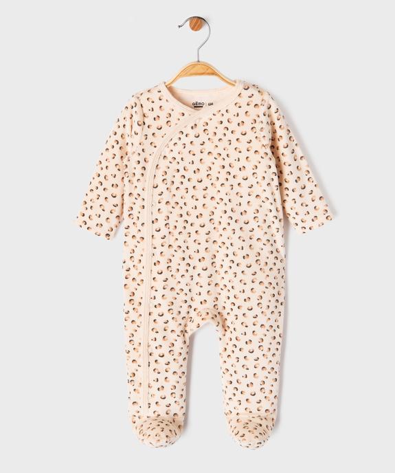 Pyjama en velours à motif léopard ouverture devant bébé fille vue1 - GEMO 4G BEBE - GEMO