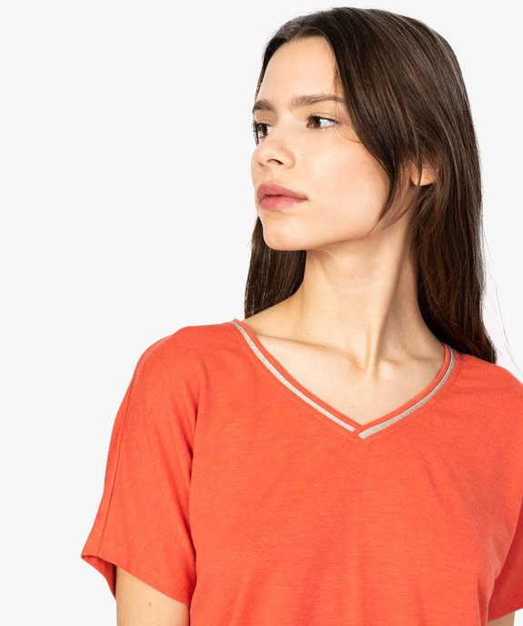 Tee-shirt femme ample à paillettes, col V et bas élastiqué vue2 - GEMO(FEMME PAP) - GEMO
