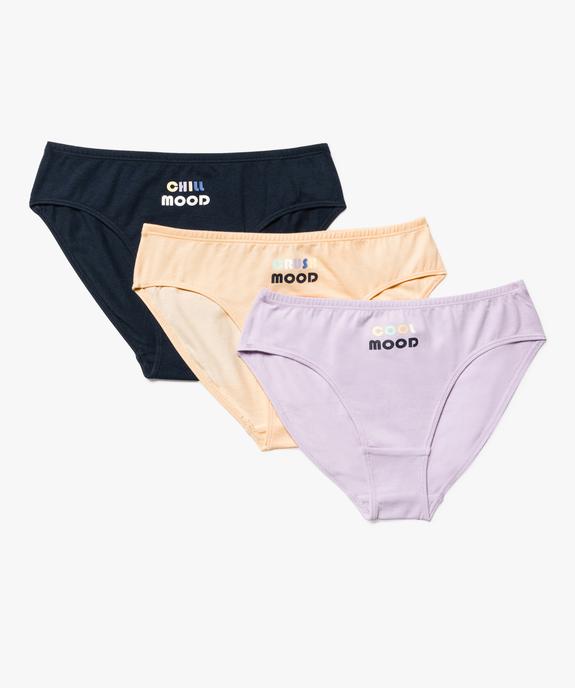 Culottes en coton avec inscriptions multicolores fille (lot de 3) - GEMO 4G FILLE Culottes en coton avec inscriptions multicolores fille (lot de 3) vue1 - GEMO 4G FILLE - GEMO