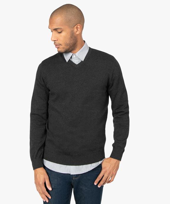 Pull homme en coton avec col V vue1 - GEMO (HOMME) - GEMO