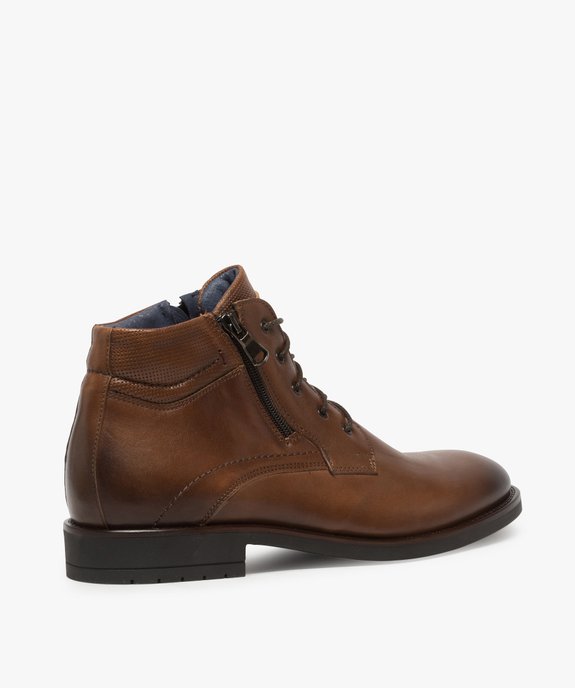 Boots homme en cuir uni fermeture lacets et zip - Tanéo vue4 - TANEO - GEMO