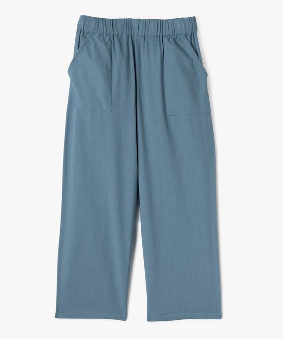Pantalon large en coton et lin avec taille élastique fille vue1 - GEMO (ENFANT) - GEMO