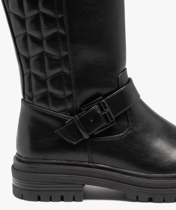 Bottes femme à talon plat dessus uni avec effet arrière matelassé  vue6 - GEMO (CASUAL) - GEMO