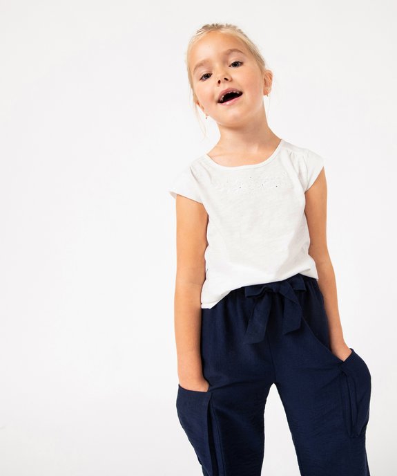 Tee-shirt droit à manches très courtes et broderie fille vue1 - GEMO 4G FILLE - GEMO