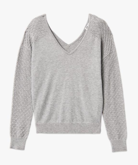 Pull avec double col V et manches fantaisie femme vue4 - GEMO(FEMME PAP) - GEMO