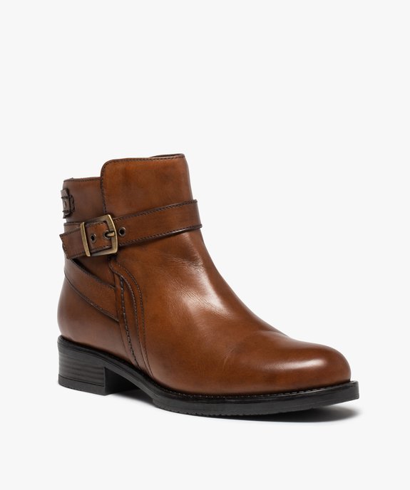 Boots femme à talon plat dessus cuir vieilli - Tanéo vue3 - TANEO - GEMO