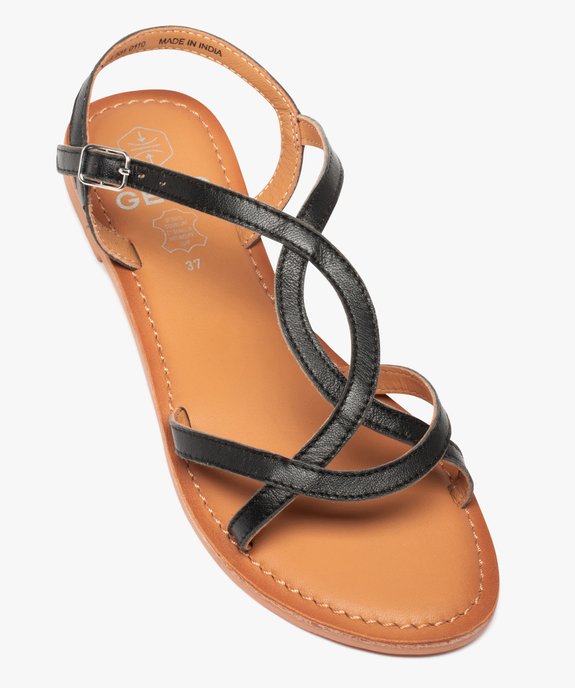 Sandales femme à talon plat et fines brides en cuir uni vue5 - GEMO (CASUAL) - GEMO