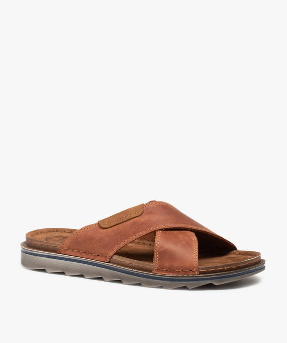 Mules homme à brides croisées en cuir - Tanéo vue2 - TANEO - GEMO
