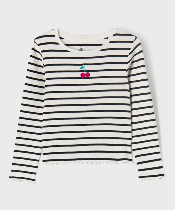 Tee-shirt manches longues à rayures et finition roulottée fille vue3 - GEMO 4G FILLE - GEMO