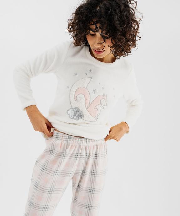 Pyjama à carreaux en maille peluche douillette femme vue2 - GEMO(HOMWR FEM) - GEMO