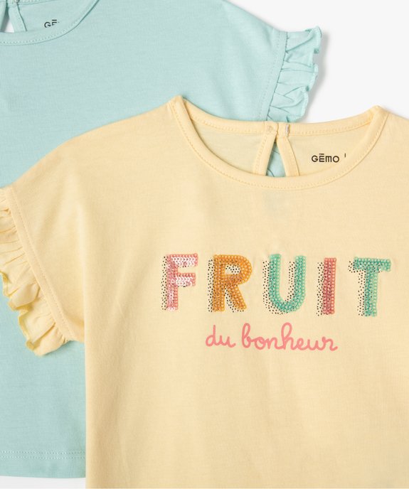 Tee-shirt bébé fille à manches courtes volantées (lot de 2) vue2 - GEMO(BEBE DEBT) - GEMO