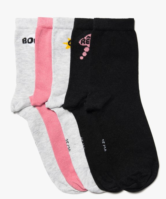 Chaussettes fille à tige haute à inscription (lot de 5) vue1 - GEMO (ENFANT) - GEMO