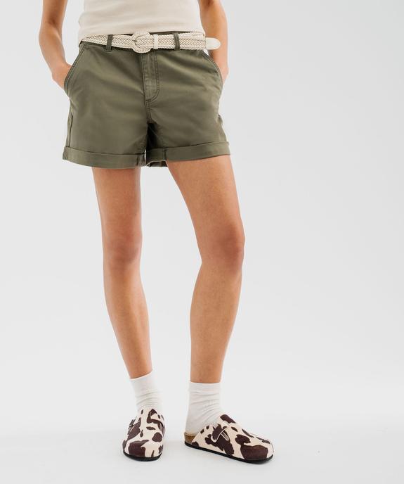 Short ample en coton stretch avec ceinture tressée femme vue1 - GEMO(FEMME PAP) - GEMO