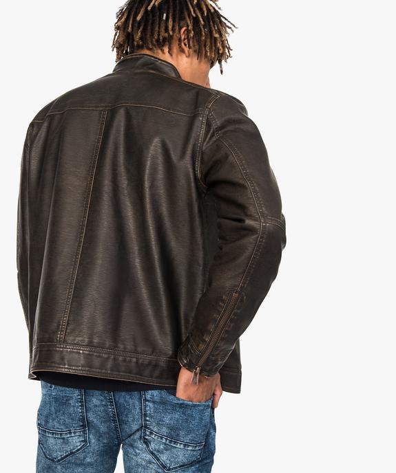 Blouson homme zippé style motard imitation cuir vue3 - GEMO (HOMME) - GEMO