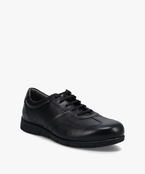 Baskets homme unies dessus cuir fermeture lacets  vue2 - GEMO (CONFORT) - GEMO