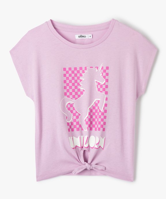 Tee-shirt fille à manches courtes, base nouée et imprimé vue1 - GEMO (ENFANT) - GEMO