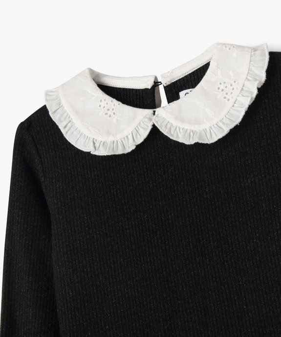 Pull en maille côtelée avec col Claudine brodé fille vue3 - GEMO (ENFANT) - GEMO