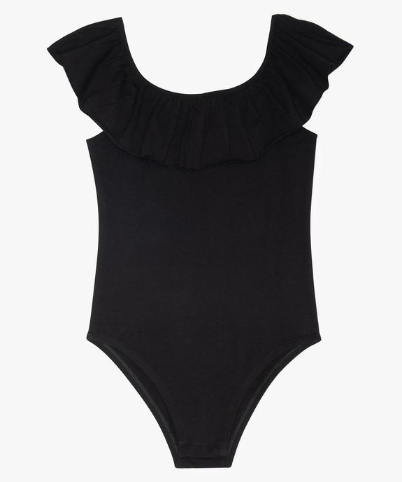 Body fille en coton stretch à col volanté  vue1 - GEMO (JUNIOR) - GEMO