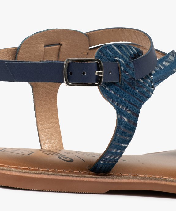 Sandales femme à talon plat et entre-doigts en cuir Coupe spéciale pied large vue6 - GEMO (CASUAL) - GEMO