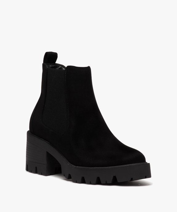 Boots femme à talon large en suédine unie avec semelle crantée  vue2 - GEMO 4G FEMME - GEMO