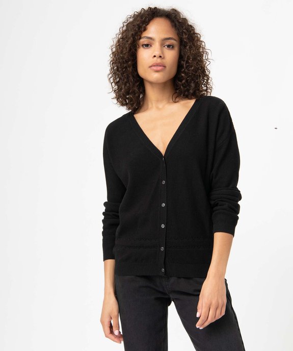 Pull femme avec dos boutonné à col V  vue1 - GEMO(FEMME PAP) - GEMO