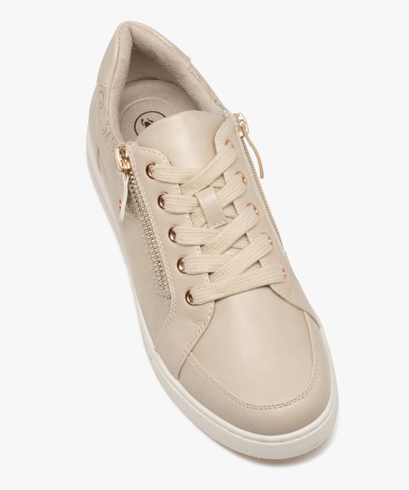 Baskets femme unies à lacets et à double zip avec détails imprimés fantaisie vue5 - FOLLOW ME - GEMO