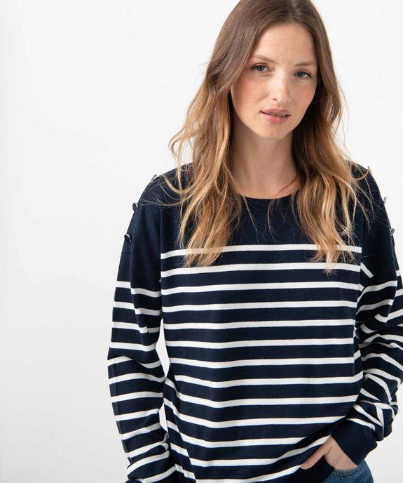 Pull femme rayé avec boutons sur les épaules vue2 - GEMO(FEMME PAP) - GEMO