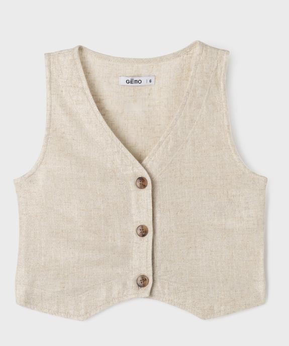 Gilet sans manches en viscose et lin pailleté fille vue2 - GEMO (ENFANT) - GEMO