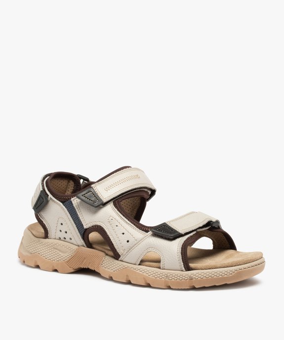 Sandales sport homme à brides scratch en cuir vue2 - GEMO (CASUAL) - GEMO