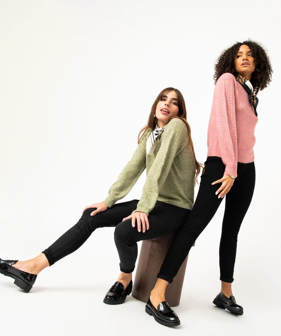 Pull en maille ajourée avec boutons décoratifs femme vue6 - GEMO 4G FEMME - GEMO