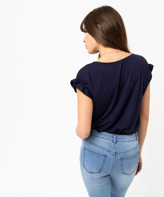 Tee-shirt femme à manches courtes froncées et col V vue3 - GEMO(FEMME PAP) - GEMO
