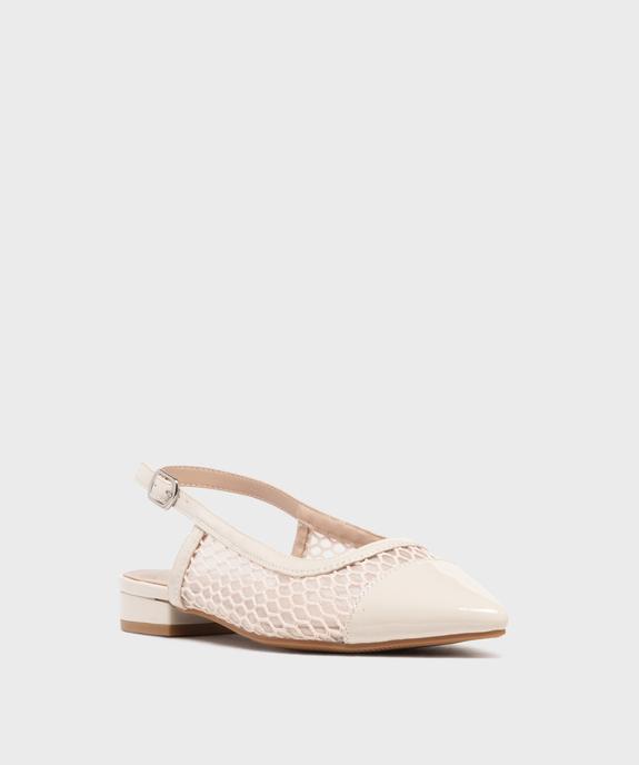 Escarpins slingback en tulle et matière vernie à talon plat femme - Follow Me vue2 - FOLLOW ME - GEMO