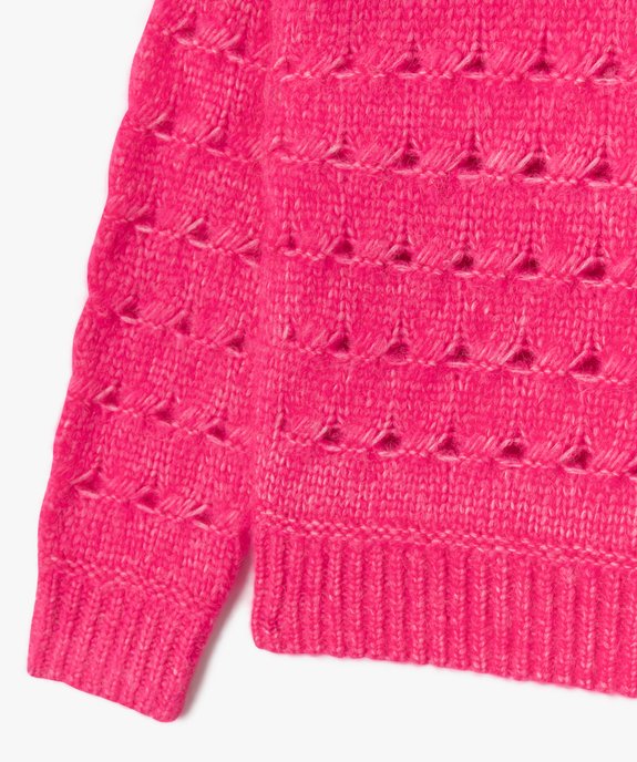 Pull en maille torsadée ajourée avec col montant fille vue3 - GEMO (ENFANT) - GEMO