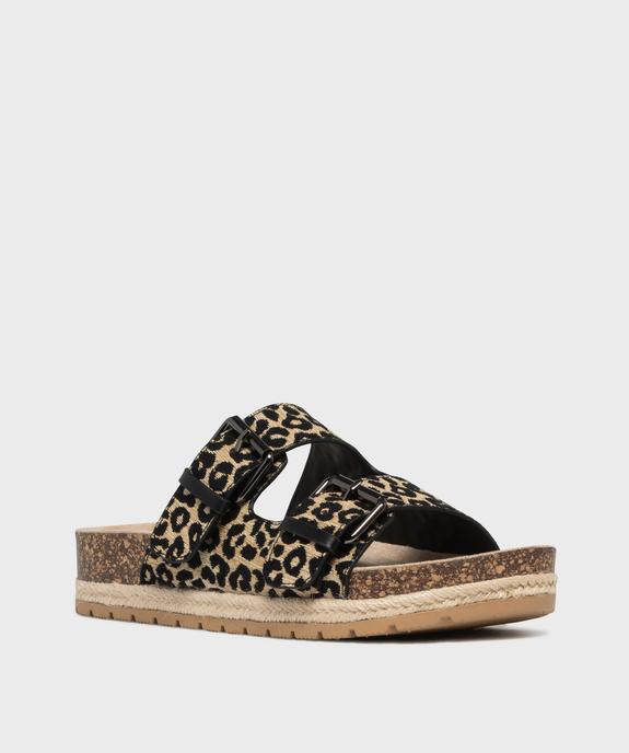 Mules double bride en textile à motif léopard avec semelle plateforme femme - 5 Miles vue2 - 5 MILES - GEMO