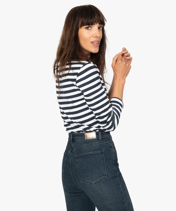 Marinière femme à manches longues en coton bio vue3 - GEMO 4G FEMME - GEMO