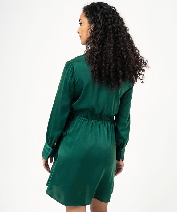 Robe portefeuille courte à manches longues en satin femme vue4 - GEMO(FEMME PAP) - GEMO