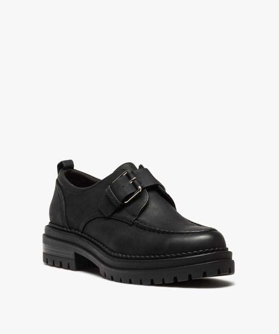 Derbies femme unis à bride à boucle et semelle crantée vue3 - GEMO (CASUAL) - GEMO