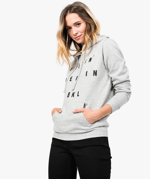 Sweat femme molletonné imprimé devant avec capuche vue1 - FOLLOW ME - GEMO