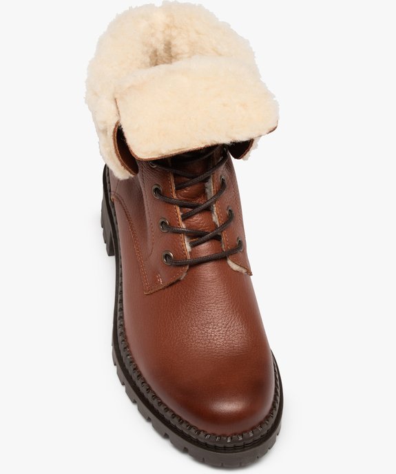 Boots fourrées femme dessus cuir uni à lacets - Tanéo vue6 - TANEO - GEMO