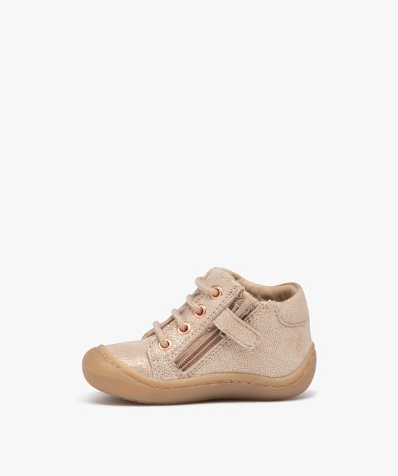 Chaussures premiers pas bébé fille en cuir à paillettes avec lacets et zip - NA! vue3 - NA! - GEMO