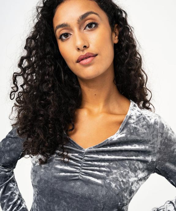 Tee-shirt manches longues en velours col V femme - GEMO(FEMME PAP) Tee-shirt manches longues en velours col V femme vue2 - GEMO(FEMME PAP) - GEMO