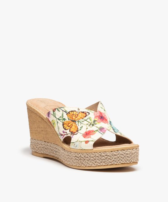 Mules femme à talon compensé dessus cuir imprimé - Tanéo vue2 - TANEO - GEMO