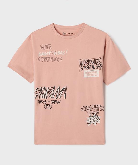 Tee-shirt manches courtes avec inscriptions streetwear garçon vue1 - GEMO 4G GARCON - GEMO