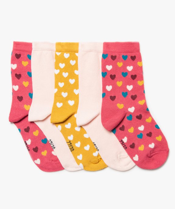 Chaussettes fille à motifs coeurs tige haute (lot de 5) vue4 - GEMO 4G FILLE - GEMO